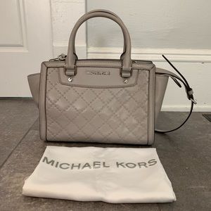 Selma Micro Stud Pearl Grey Leather Satchel medium